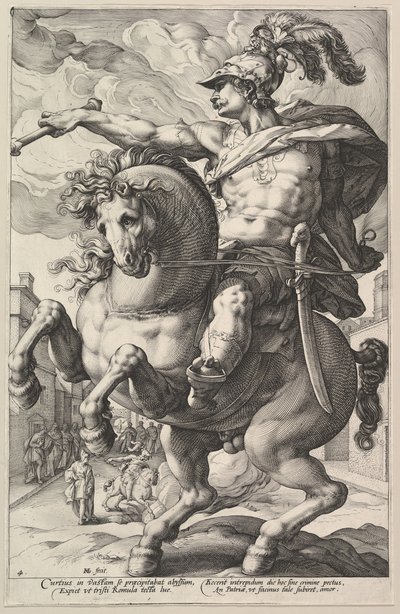 Marcus Curtius，来自《罗马英雄》系列，1586年。 作者 亨德里克·古尔齐乌斯（Hendrik Goltzius）