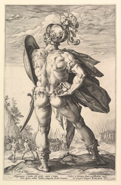 Marcus Valerius，选自《罗马英雄》系列，1586年。 作者 亨德里克·古尔齐乌斯（Hendrik Goltzius）