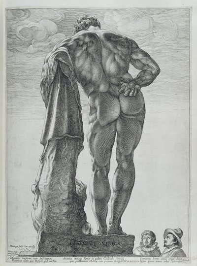 法尔内塞·大力士（铜雕刻）的后视图 作者 亨德里克·古尔齐乌斯（Hendrik Goltzius）