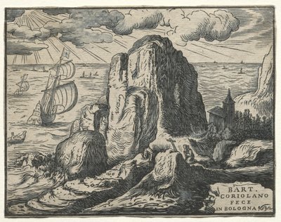 组4个景观：第4号-海边的悬崖。 作者 亨德里克·古尔齐乌斯（Hendrik Goltzius）