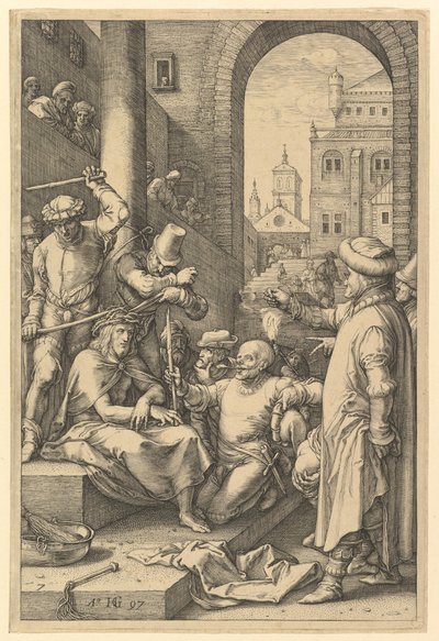 荆棘加冕，摘自基督受难记，1597年。 作者 亨德里克·古尔齐乌斯（Hendrik Goltzius）