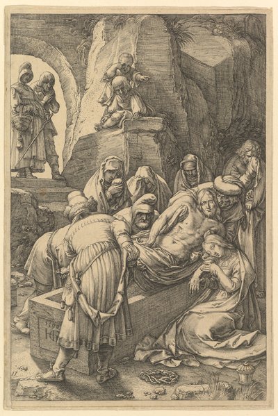 埋葬，摘自1596年的《基督受难记》。 作者 亨德里克·古尔齐乌斯（Hendrik Goltzius）