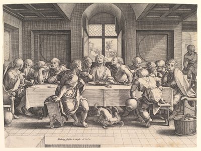 最后的晚餐，1585年。 作者 亨德里克·古尔齐乌斯（Hendrik Goltzius）