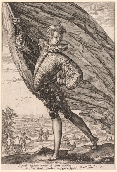 标准持票人，左转，1587年。 作者 亨德里克·古尔齐乌斯（Hendrik Goltzius）