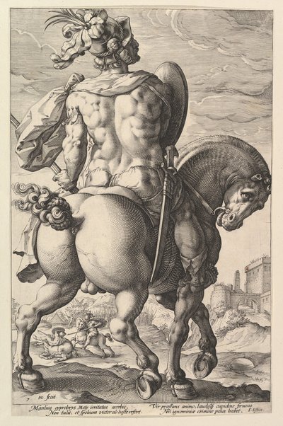 泰特斯·曼利乌斯（Titus Manlius），选自《罗马英雄》系列，1586年。 作者 亨德里克·古尔齐乌斯（Hendrik Goltzius）