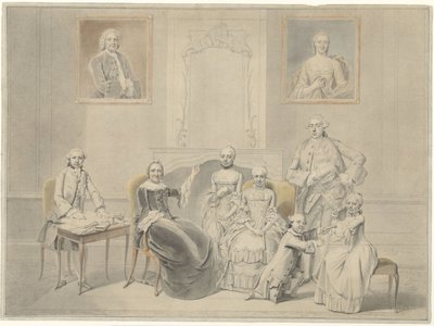墙上挂着彼得·科内利斯·哈塞拉尔 (Pieter Cornelis Hasselaer) 和克拉拉·温德拉·萨蒂金 (Clara Wendela Sautijn) 的孩子们和他们的祖母温德拉·埃莱奥诺拉·雷尔 (Wendela Eleonora Reael) 的肖像 作者 Hendrik Pothoven