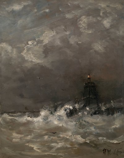 破浪中的灯塔 海浪中的灯塔 作者 Hendrik Willem Mesdag（艺术家签名）