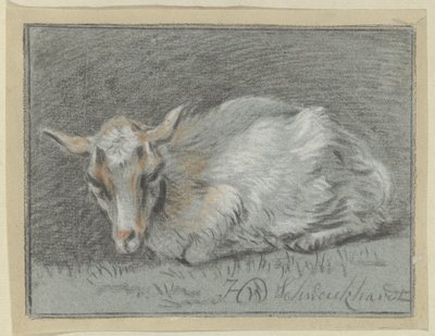 躺着的山羊 作者 Hendrik Willem Schweickhardt（艺术家签名）