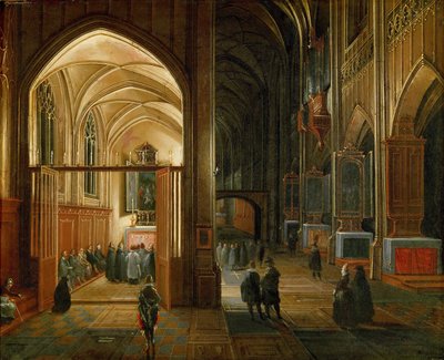 哥特式教堂的晚间服务 - 长老亨德里克·范·斯汀威克（Hendrick van Steenwyck，约 1550-1603 年）。 铜油，约。 1600. 尺寸：20.8x26.3 厘米。 艺术史博物馆，维也纳 作者 亨德里克·范·斯汀维克