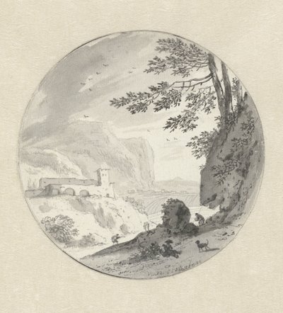 意大利式山景，山谷上有一座修道院 作者 亨德里克·范德斯特拉顿