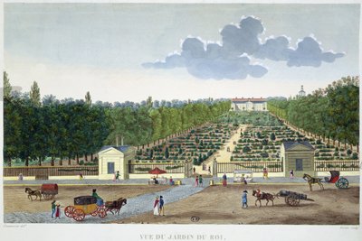 从奥斯特利茨桥看巴黎国王花园，由克劳德-福尔蒂埃（1775-1835）刻制（彩色雕刻）。 作者 亨利（后）Courvoisier Voisin