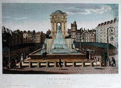 Marche des Innocents的景色，由Eugene Dubois雕刻，约1815-20（彩色雕刻）。 作者 亨利（后）Courvoisier Voisin