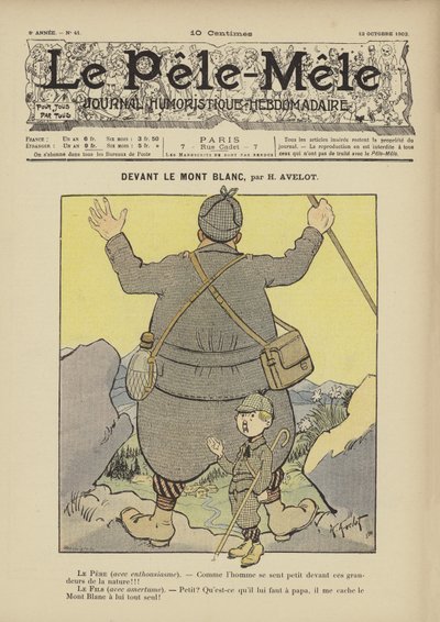 在勃朗峰前。 Pele-Mele的插图，1902年 作者 亨利·阿夫洛特（Henri Avelot）