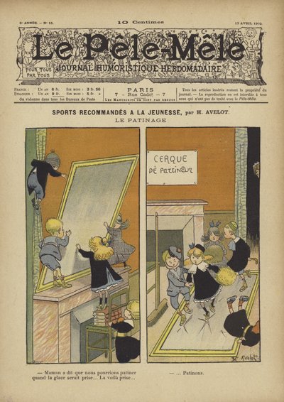 体育推荐给年轻人。轮滑。 Pele-Mele的插图，1902年 作者 亨利·阿夫洛特（Henri Avelot）