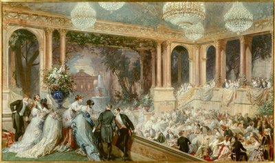 拿破仑三世为杜伊勒里宫提供晚餐。 第二帝国时期的招待会。 Baron Henri Baron (1816-1885) 的水彩画。 19 世纪。 贡比涅，国家杜城堡博物馆 作者 亨利男爵
