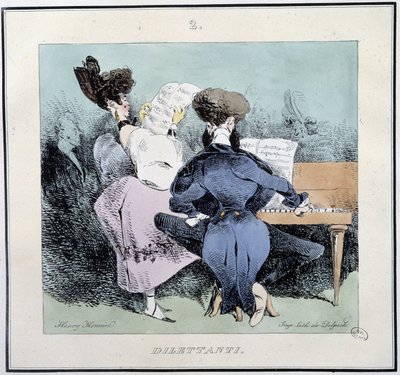 Dillettantes（唱歌和弹钢琴的年轻人） - 在 Henri Monnier 编的“”Parisian Sketches”中。 德尔佩奇, 巴黎 作者 亨利·邦纳维特·蒙尼尔
