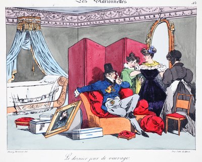 守寡的最后一天，由Henri Monnier的“The Puppets”插图，由Delpech，酒吧进行平版印刷。巴黎，c.1828（手工彩色光刻） 作者 亨利·邦纳维特·蒙尼尔