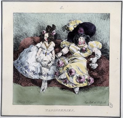 Ugly women doing “” tapestry”” sitting in a living room - in “” Parisiennes” by Henri Monnier, ed. Delpech, Paris 作者 亨利·邦纳维特·蒙尼尔