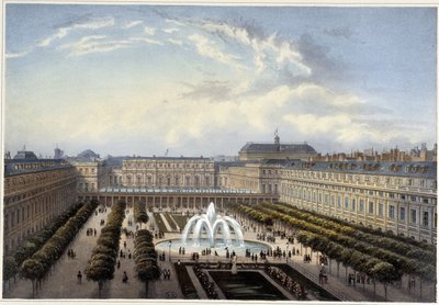 皇宫花园，约1820年，载于Courvoisier 1827年的《巴黎风光》。 作者 亨利·库沃西耶·沃辛（Henri Courvoisier-Voisin）