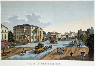 La barrier Saint-Denis，约1827年--载于Courvoisier的 "Vues de Paris"。 作者 亨利·库沃西耶·沃辛（Henri Courvoisier-Voisin）