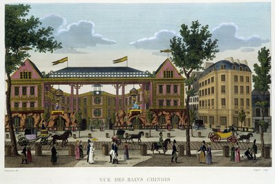 中国浴场，约1820年，载于Courvoisier 1827年的 "巴黎风景"。 作者 亨利·库沃西耶·沃辛（Henri Courvoisier-Voisin）