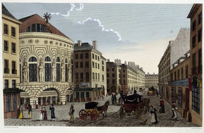 Comique歌剧院，约1820年，载于Courvoisier 1827年的《巴黎风光》。 作者 亨利·库沃西耶·沃辛（Henri Courvoisier-Voisin）