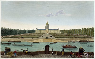 在塞纳河对岸（Cours la Reine）拍摄的Champ de Mars和Hôtel des Invalides的景色--载于Courvoisier的《Vues de Paris》。 作者 亨利·库沃西耶·沃辛（Henri Courvoisier-Voisin）