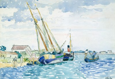 海洋场景（威尼斯附近的船），1903年（在白色编织纸上的石墨上干燥安装在重型编织卡上） 作者 亨利·埃德蒙·克罗斯