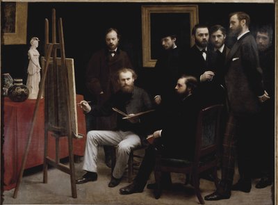 A workshop at the Batignolles (with several portraits of artist) (oil on canvas 作者 Ignace Henri Jean Fantin Latour