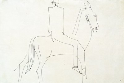 1913年Rotton Row的骑士（纸和笔墨水） 作者 亨利·高第·布热斯卡