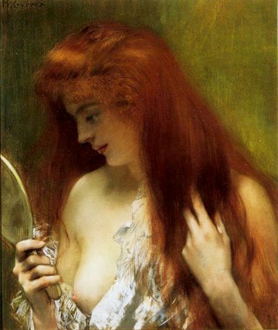 红头发的女孩（画布上的粉彩） 作者 Henri Gervex