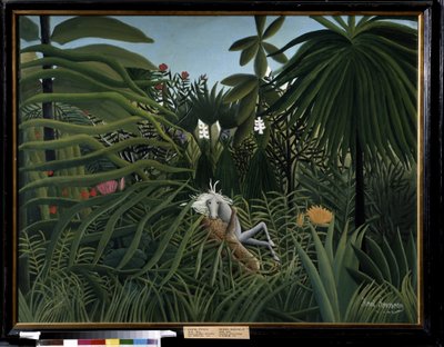 被美洲虎袭击的马。亨利-卢梭（Douanier Rousseau，1844-1910 年）的画作 作者 亨利·J·F·卢梭