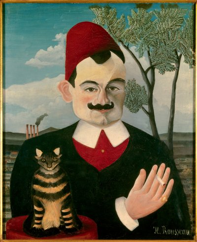 皮埃尔·洛蒂的肖像 由 Henri Rousseau dit le Douanier Rousseau (1844-1910) 绘制，大约 1891 年，Sun 62x50 苏黎世，Kunsthaus - 皮埃尔·洛蒂的肖像 (1850-1923) - 由 Henri JF Rousseau 绘制，名为 Le Douanier Rousseau (1844-1910) 1910), 布面油画 作者 亨利·J·F·卢梭
