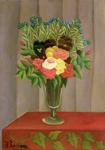 花有淡紫色背景 作者 Henri J.F. 1844 1910 Rousseau