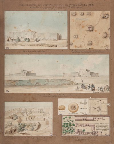 利比亚的Natron湖的六幅景观和图画，是在1799年由Andreossy将军率领的埃及军队的侦察任务期间制作的（笔，墨水和纸张上的纸） 作者 皮埃尔·约瑟夫·雷杜特