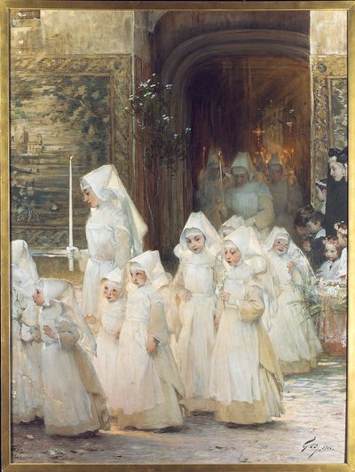 确认日游行的年轻女孩，L&39;hopital de Beaune，1906年 作者 Henri Jules Jean Geoffroy