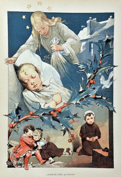 圣诞节的天使。插图：Jean GEOFFROY (1853-1924) 1887年在 "巴黎画报周刊 "上的版画。 作者 亨利·儒勒·让·杰弗鲁瓦