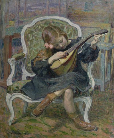 女孩玩曼陀林 作者 Henri Lebasque