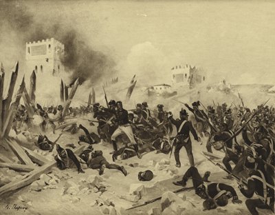 巴达霍斯之战，1812年（凹版印刷） 作者 Henri Louis Dupray