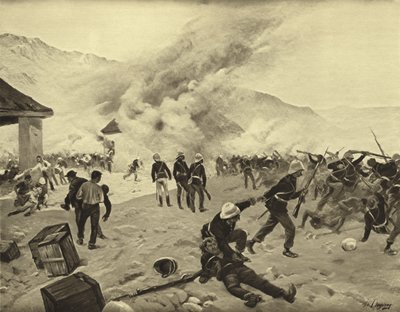 捍卫Rorke的漂移，1879年（凹版） 作者 Henri Louis Dupray