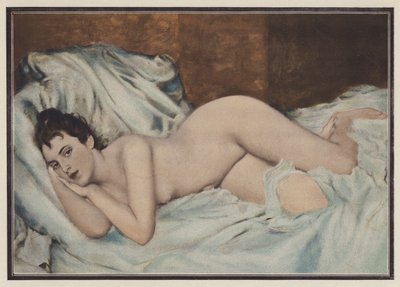 床上的裸体女人（彩色石版画） 作者 亨利·卢西安（后）杜塞