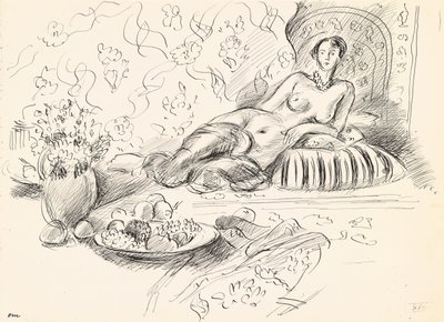 躺着的奥德丽斯卡 II》，约 1927 年（纸上钢笔和墨水） 作者 亨利·马蒂斯