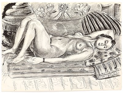 布拉塞罗上的卧姿裸体，约 1926-1927 年（纸上钢笔和印度墨水） 作者 亨利·马蒂斯