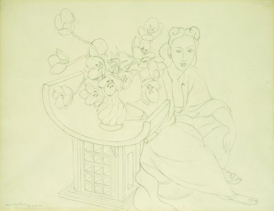 手持郁金香花瓶的坐着的女人 作者 亨利·马蒂斯
