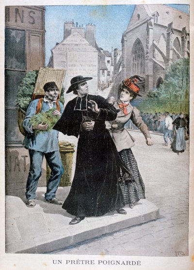 1897年，法国，一名天主教牧师在街上被一名妇女刺伤 作者 亨利·迈耶（Henri Meyer）