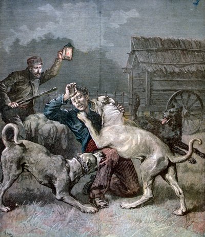 受三只大狗袭击的罪犯，1891年 作者 亨利·迈耶（Henri Meyer）