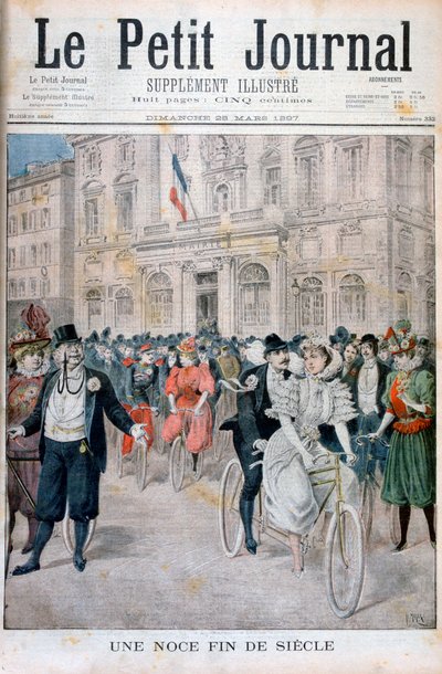 骑自行车婚礼，法国，1897年 作者 亨利·迈耶（Henri Meyer）