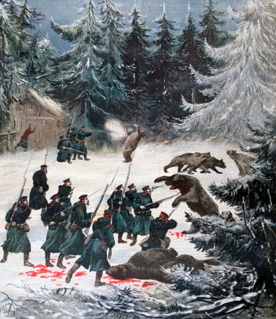 熊袭击，俄罗斯，1892年 作者 亨利·迈耶（Henri Meyer）