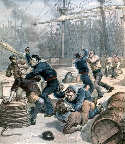 1892年在伦敦米尔沃尔码头（Millwall Docks）发生的英德水手之间的争吵 作者 亨利·迈耶（Henri Meyer）