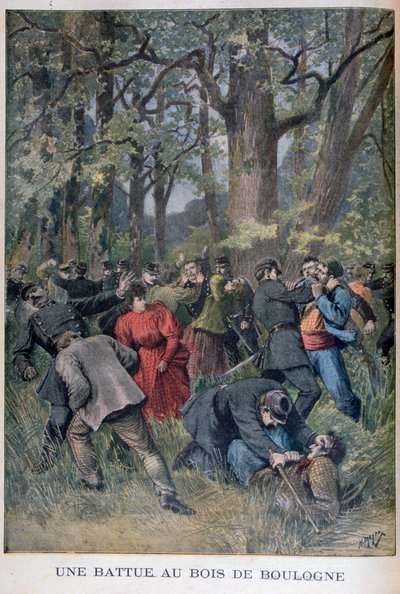 1895年，在巴黎布洛涅（Bois de Boulogne），宪兵与平民之间的斗争 作者 亨利·迈耶（Henri Meyer）